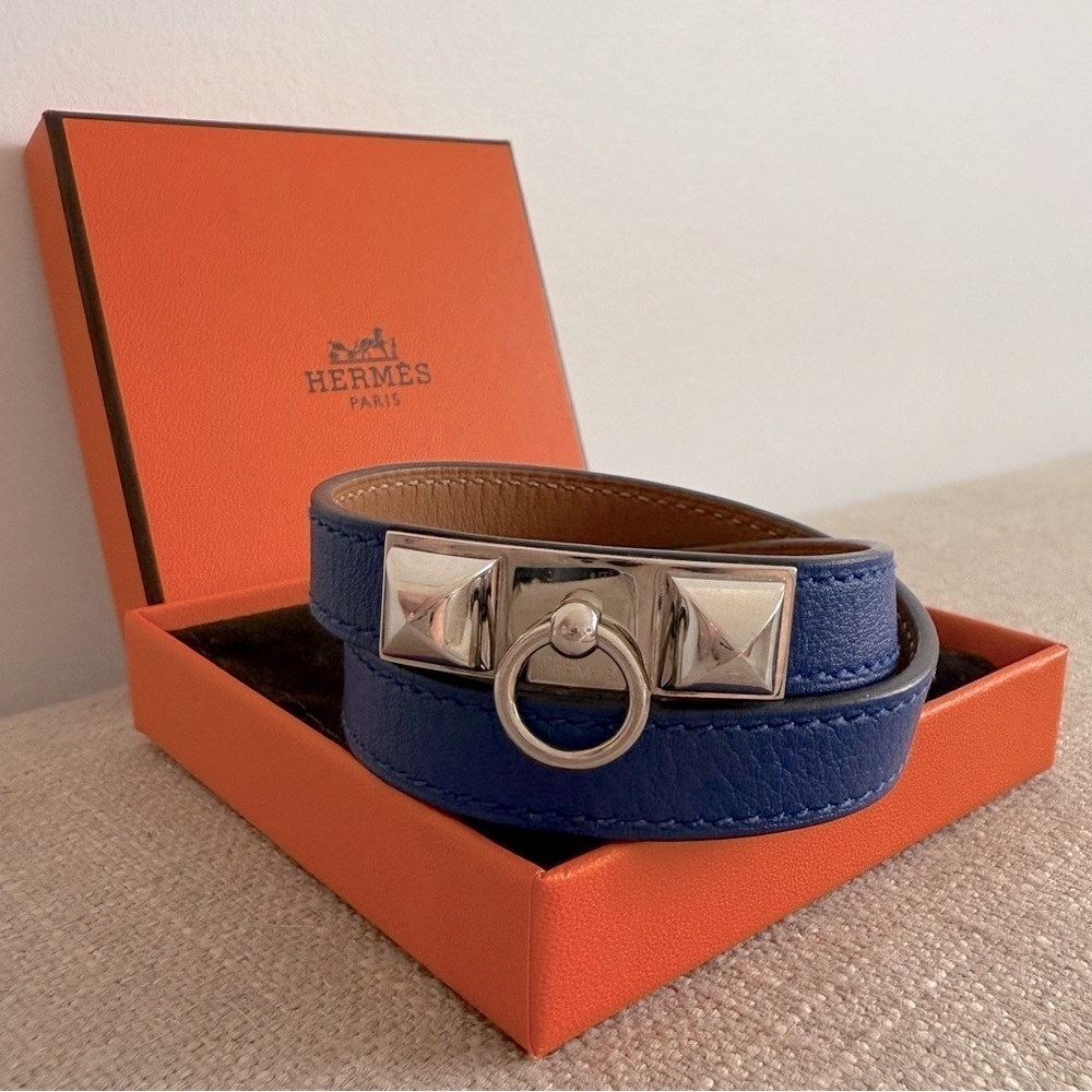 Hermes jewel tone leather silver hardware Rivale Double Tour Bracelet - Picture 4 of 6